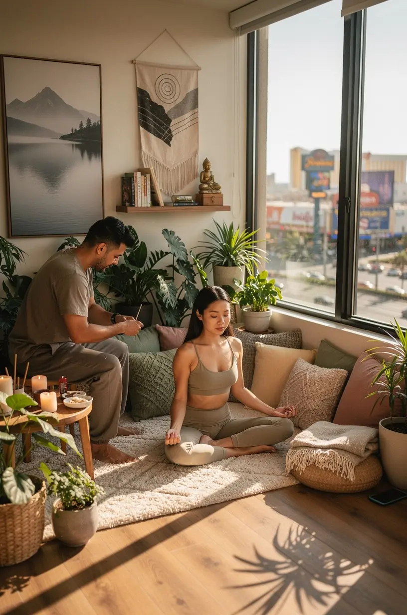 Cozy studio with thoughtfully arranged furniture for comfort.